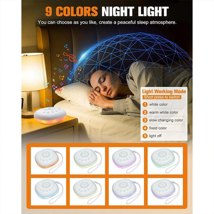 Portable White Noise Sound Machine 20 Sounds with RGB Light for Sleep Adults & Kids