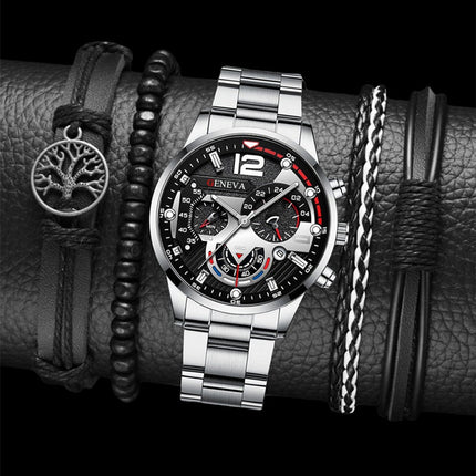 Men's Stainless Steel Business Fashion Watch with Gift Bracelet