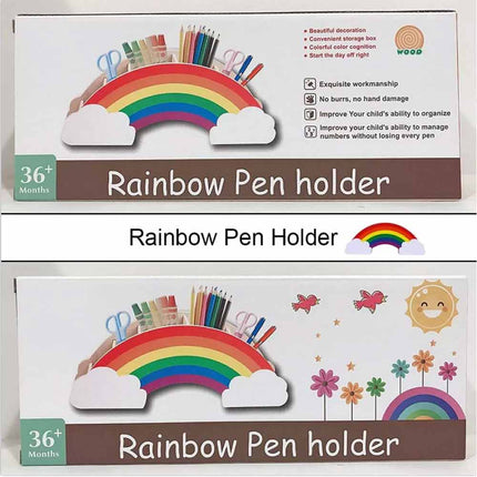 Rainbow Wooden Pen Holder DIY Pencil Case Desk Organizer for Phone Storage