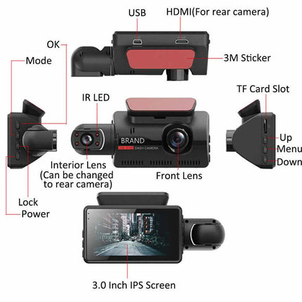 Dual Channel Dash Cam | Front and Rear Recorder with G-Sensor & 1080P Full HD