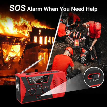 Portable Solar & Hand Crank Emergency Radio, Waterproof w/ Flashlight & Reading Light
