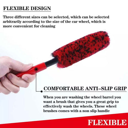3-Piece Car Wheel Rim Cleaning Brush Set | Heavy-Duty Tire & Alloy Rim Scrubber for Deep Cleaning