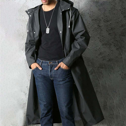 Men's Waterproof Hooded Long Raincoat for Outdoor Hiking