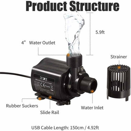 DC 12V Brushless Submersible Water Pump 500L/H for Aquarium & Fish Pond