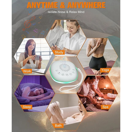Portable White Noise Sound Machine 20 Sounds with RGB Light for Sleep Adults & Kids