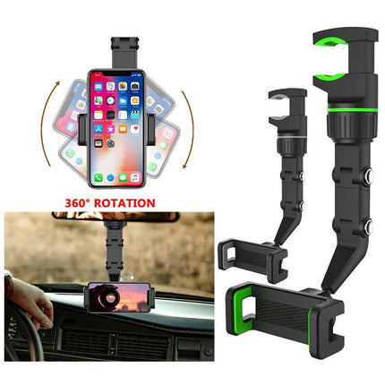 Universal Rearview Mirror Phone Mount - Hands-Free 360° Adjustable Car Cradle for GPS & Safe Driving