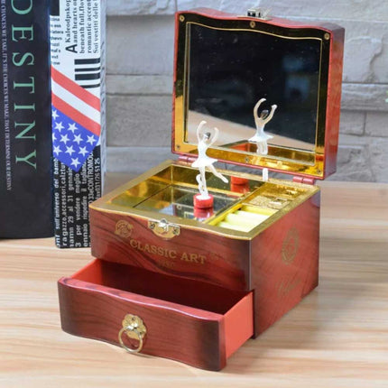 Vintage Automatic Music Jewelry Box with Ballet Girl, 2-Layer Gift for Her