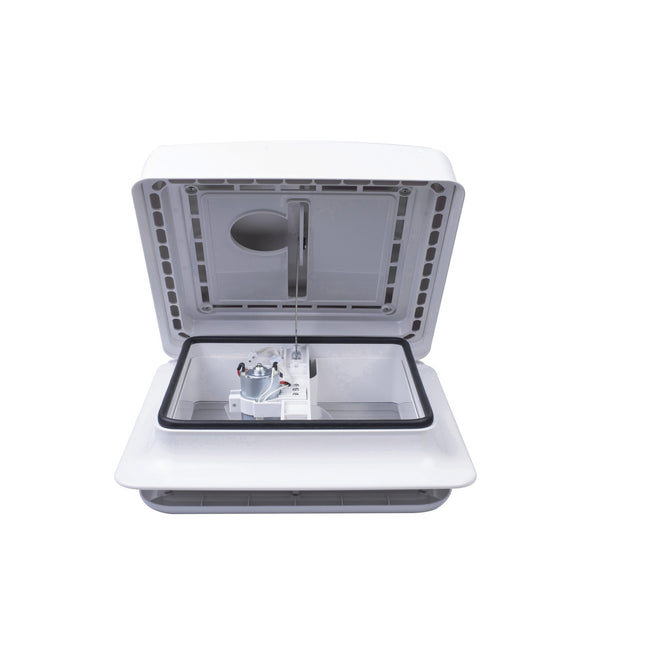 12V Roof Ventilation Fan with LED Lights for Caravan Shower - 320mm White Hatch