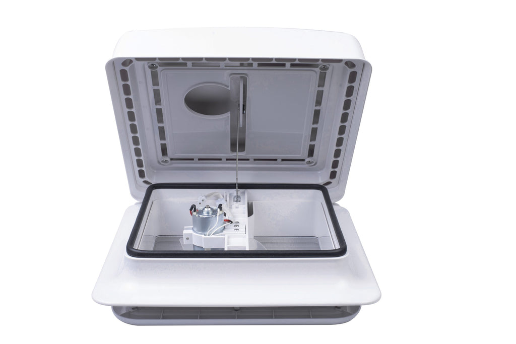12V Roof Ventilation Fan with LED Lights for Caravan Shower - 320mm White Hatch
