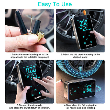 Wireless Car Tire Air Compressor – Portable Electric Pump w/ Auto Stop, LCD & Preset PSI