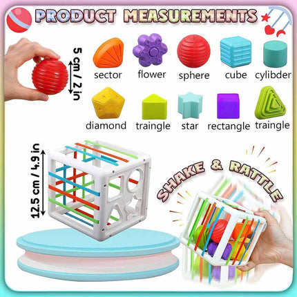 Montessori Sensory Shape Sorter & Stacking Block Playset for Toddlers