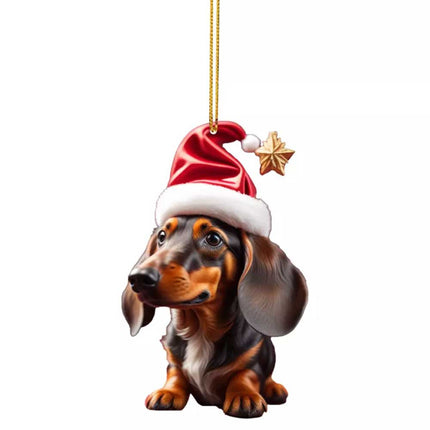 7-Pack Dachshund Christmas Car Hanging Ornaments - Cute Acrylic Sausage Dog Decor