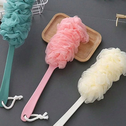 Long Handle Bath Brush with Soft Mesh Sponge & Body Puff