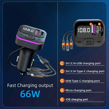 Universal Bluetooth FM Transmitter - Hands-Free Car Kit with Fast Charging (USB-C & iOS)