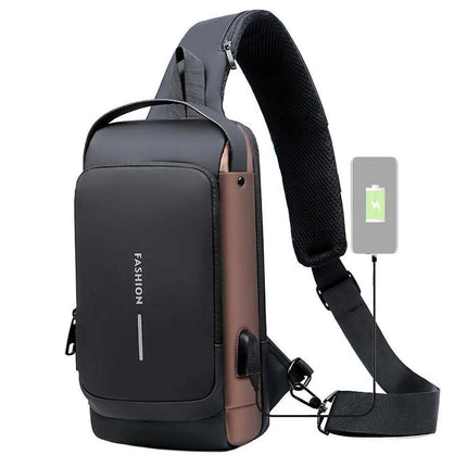 Anti-Theft Men's Sling Chest Bag w/ USB & Lock