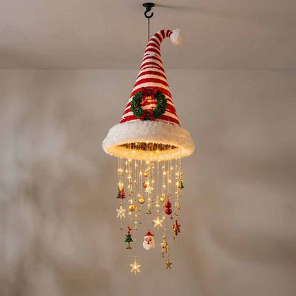 Lighted Santa Hat Chandelier with Glowing Star Tassel Christmas Decoration