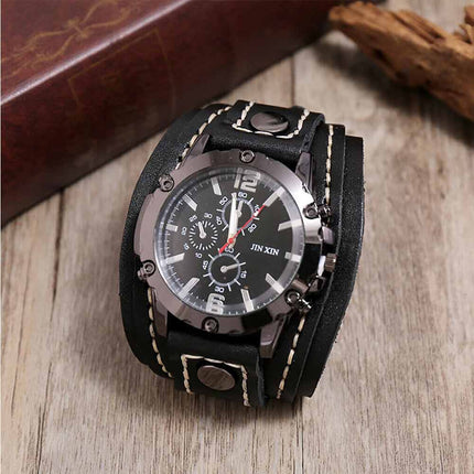 Military Retro PU Leather Strap Watch Men's Punk Quartz Cuff Wristwatch