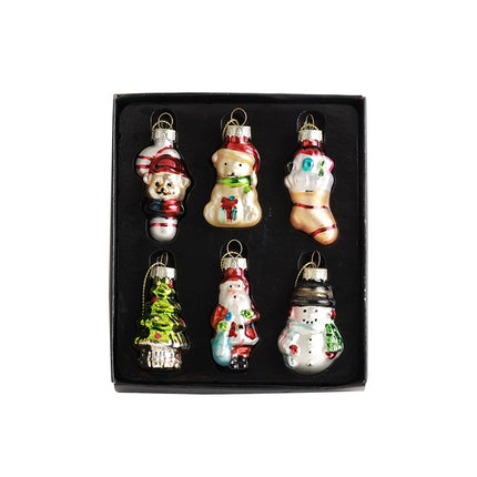 Set of 6 Retro Glass Christmas Tree Hanging Nostalgic Decorations