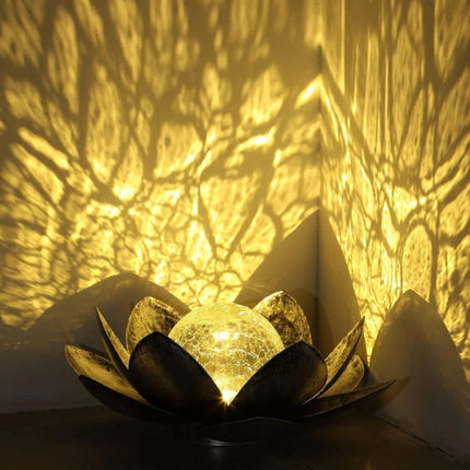Solar Crackle Glass Lotus Flower Light – Silver Damasque Ball 28cm