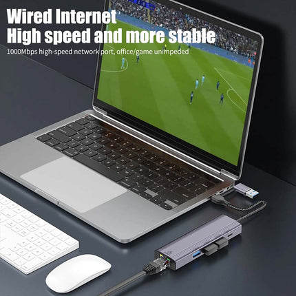 5-in-1 USB-C to Gigabit Ethernet Adapter: 1000Mbps RJ45 LAN + 3 x USB 3.0 Ports