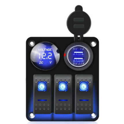 Waterproof 3-Gang 12V/24V Switch Panel with USB Charger for Car, Boat, and RV