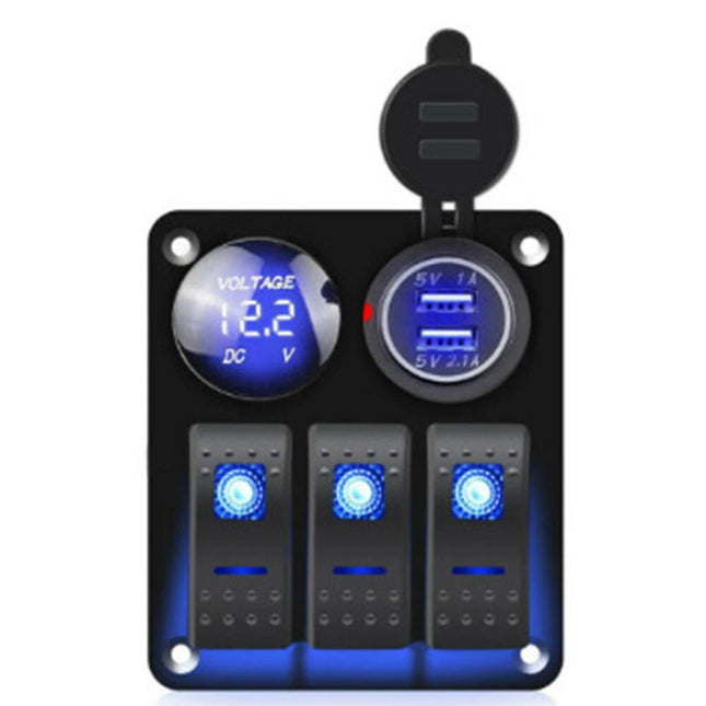 Waterproof 3-Gang 12V/24V Switch Panel with USB Charger for Car, Boat, and RV