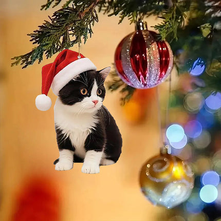 Cat Christmas Ornaments, 2D Acrylic Hanging Decorations for Tree