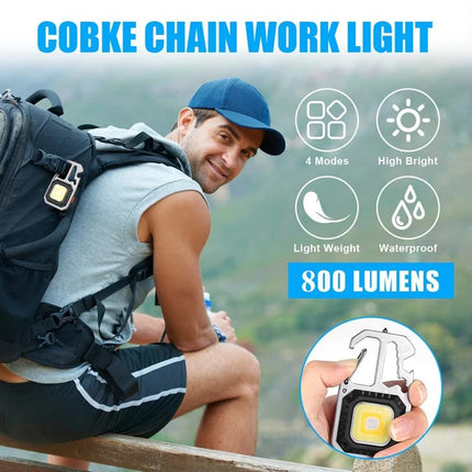 USB Rechargeable LED COB Work Light, Mini Magnetic Keychain Torch Lamp