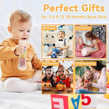 Wooden Baby Rattle & Rain Stick, Montessori Musical Toys for 6-18 Months