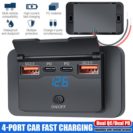 12V-24V Dual PD Type-C Car Charger Socket | 30W Fast Charge USB-C Power Outlet Panel for Truck RV Boat