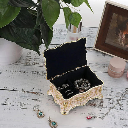 Vintage Alloy Trinket Box Ring Necklace Storage Organizer Jewelry Case Gift