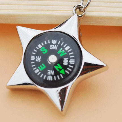 Chrome Metal Compass Keychain, Fashion Key Ring Pendant Gift