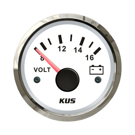 Marine Voltmeter Gauge 8-16V | 52mm Boat & Car Battery Monitor for 12V Systems in Truck, RV, Vehicle