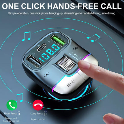 Car Bluetooth 5.3 FM Transmitter: 30W PD+QC 3.0 Fast Charger, Wireless Audio, Hands-Free Call, LED Display