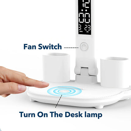 4-in-1 LED Desk Lamp with Fan, Dimmable for Reading & Night Light