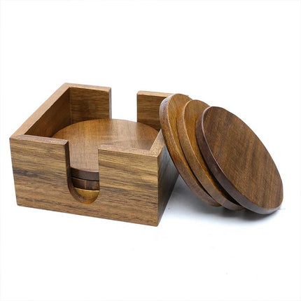 Set of 6 Acacia Wood Round Coasters for Drinks, Tea & Coffee
