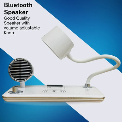 Wireless Charger LED Desk Lamp, 4 in 1 with Bluetooth Speaker, Alarm Clock & Charging Port