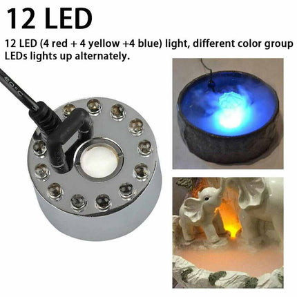 12 LED Mist Maker Fogger Fountain for Aquarium Rockery Humidifier