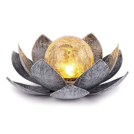 Solar Crackle Glass Lotus Flower Light – Silver Damasque Ball 28cm
