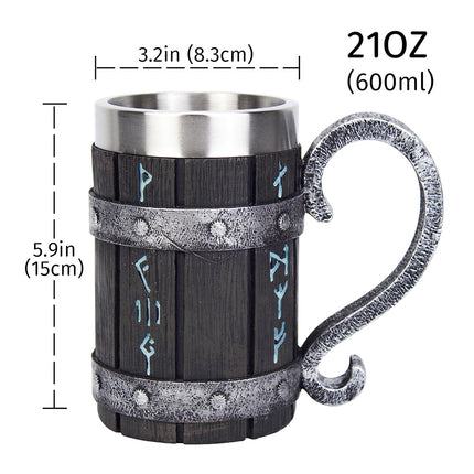 Viking Stainless Steel Tankard Odin Thor Mjolnir Beer Stein & Coffee Cup