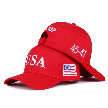 Trump USA 45-47 Embroidered Adjustable Cap Red White Patriotic Baseball Hat