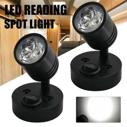 2x 12V LED Reading Spot Lights for Interior Use in Caravan, Camper, Motorhome, and Boat