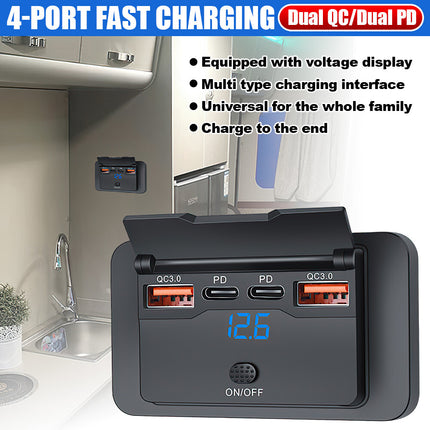 Car PD USB Charger Socket 12V-24V Type C Fast Charge Outlet Panel