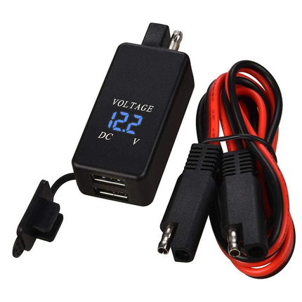 Waterproof SAE to Dual USB Charger Adapter with Voltmeter for 12V Motorcycle