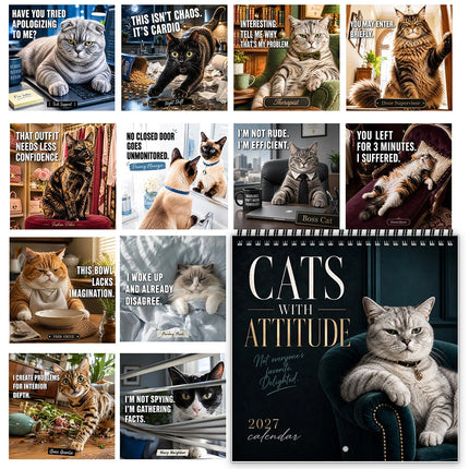 Cats With Attitude 2027 Wall Calendar Funny Cat Lover Gift