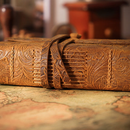 Handmade Leather Carved Brown Writing Notebook – Antique Vintage Daily Journal