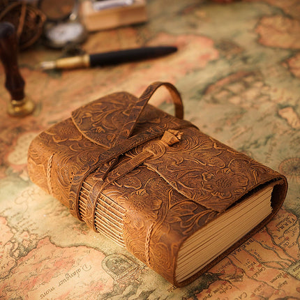 Handmade Leather Carved Brown Writing Notebook – Antique Vintage Daily Journal
