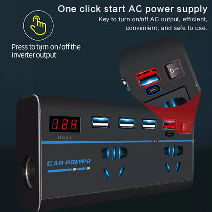 200W Car Power Inverter, 12V to 240V AC Outlet & 4 USB Ports (QC3.0) – Laptop/Camera Charger, Cooling Fan
