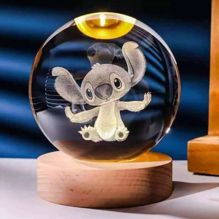 3D Crystal Ball Night Light Laser Carving Cartoon Kids Gift 6CM