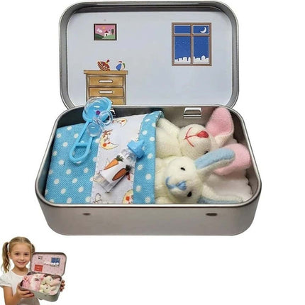 Easter Pocket Bunny Hug Plush Toys – 2 Bunnies in Tin Box, Cuddle Gift for Boys Girls